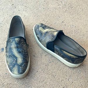 Vince Blair Snakeskin-Embossed Leather Slip-On Sneakers 6.5